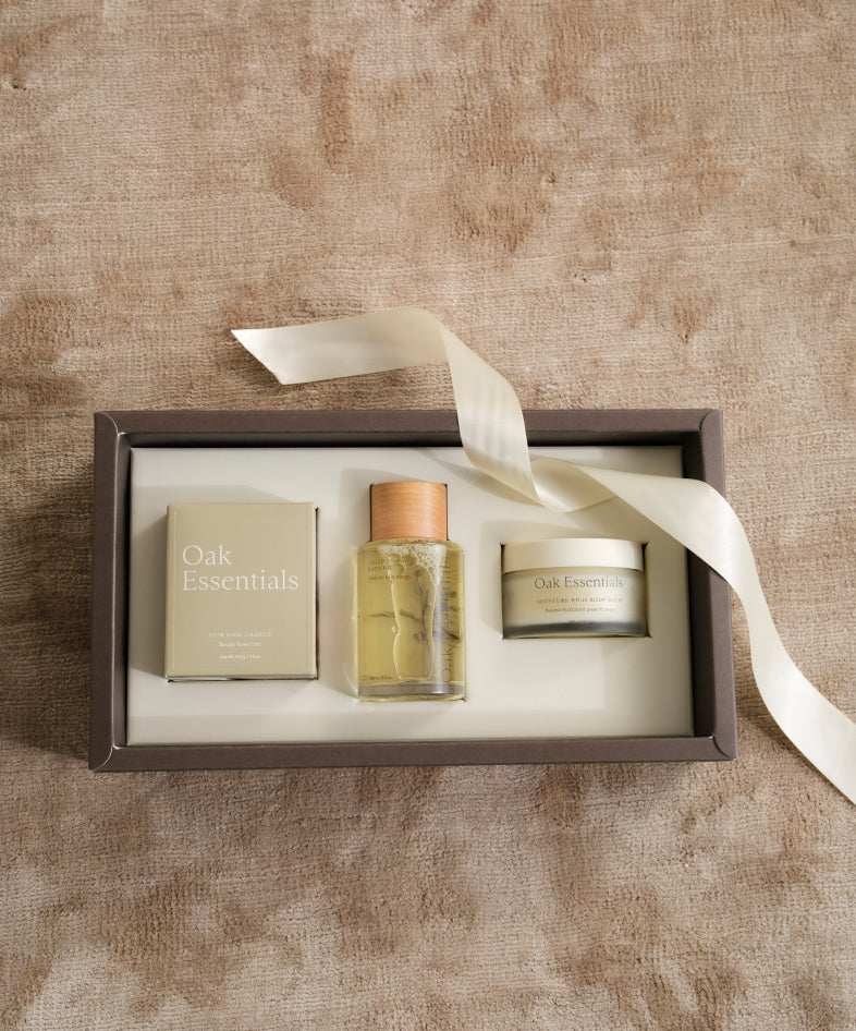 Luxurious Bath Oil, Body Balm & Mood-Enhancing Candle Bundle, The Aromatherapy Bath Set, by Oak Essentials